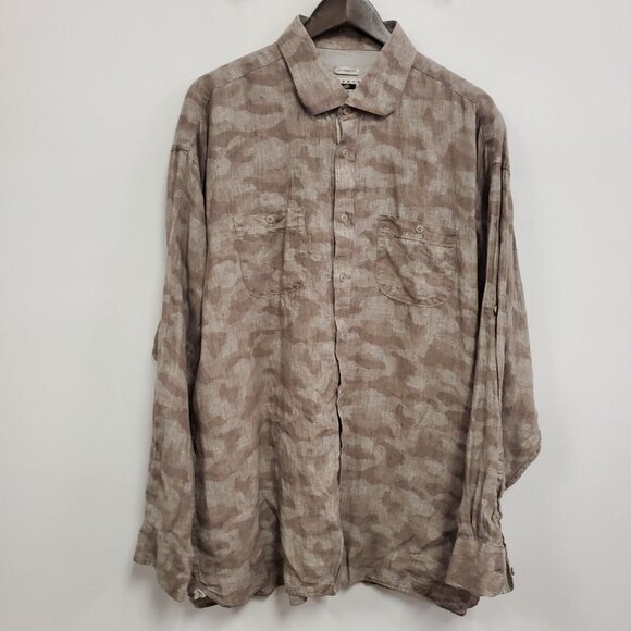 Joseph Abboud Mens Linen Camouflage Button Up Shirt Size 2X Beach Travel Country - Picture 1 of 10